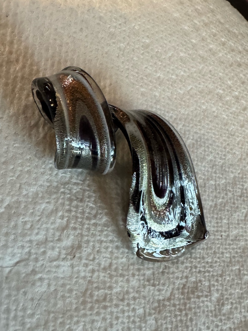 Black Gold Silver Swirled Glass Necklace Pendant Charm Dichromatic Iridescent